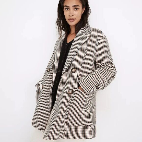 Madewell Jackets & Blazers - Madewell Quilted Plaid Insulated Blazer Jacket Shacket Black White Small